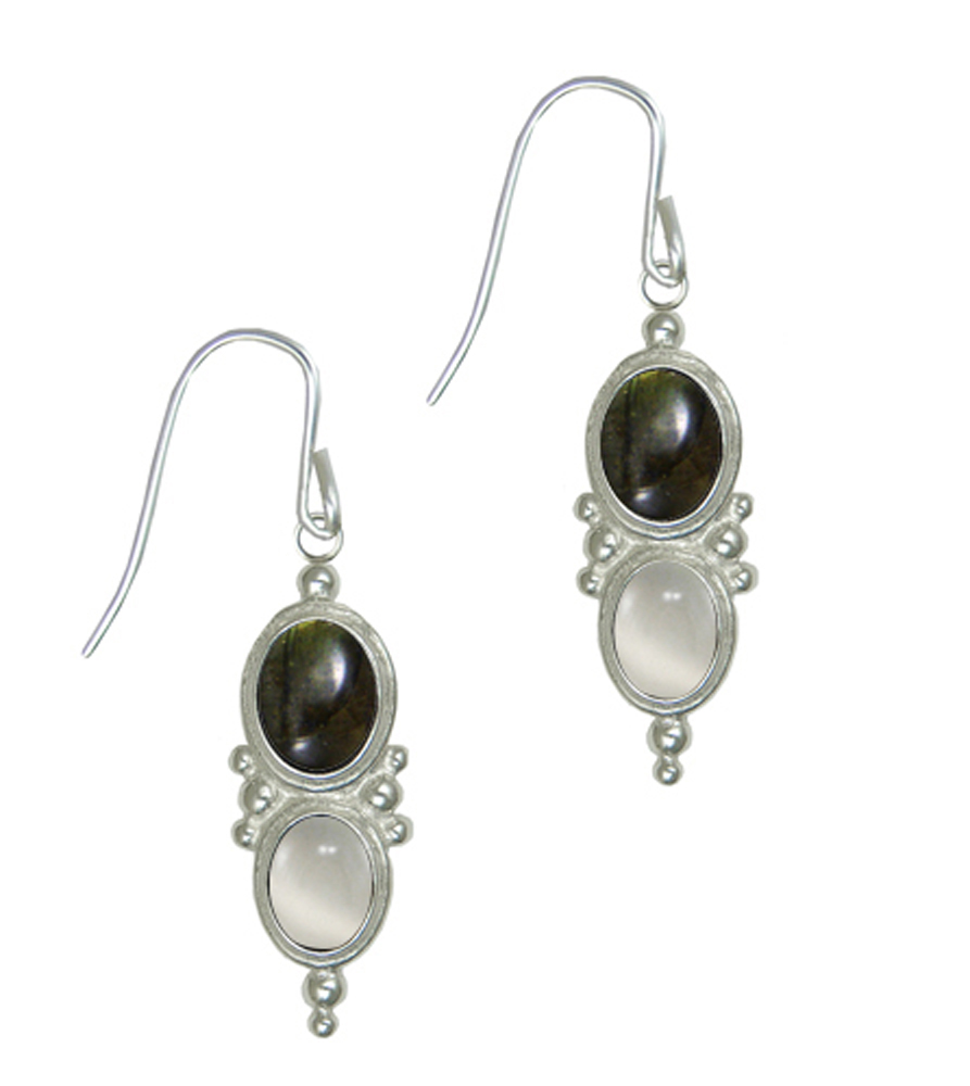 Sterling Silver Drop Dangle Earrings With Spectrolite And White Moonstone